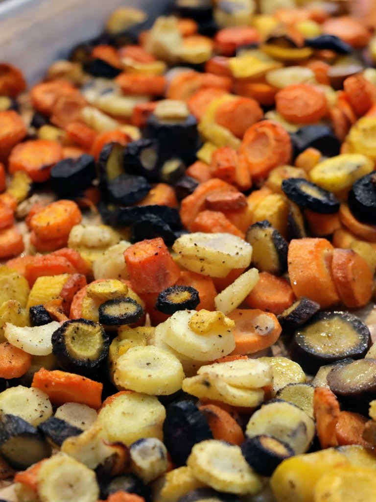 a tray of roasted vegetables in a pan.